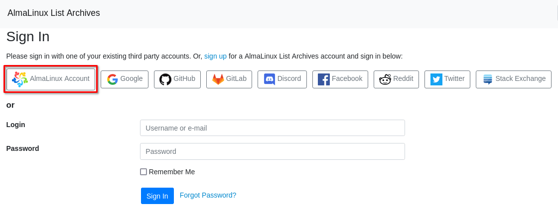 Step 1 of associating lists.almalinux.org account with AlmaLinux Accounts